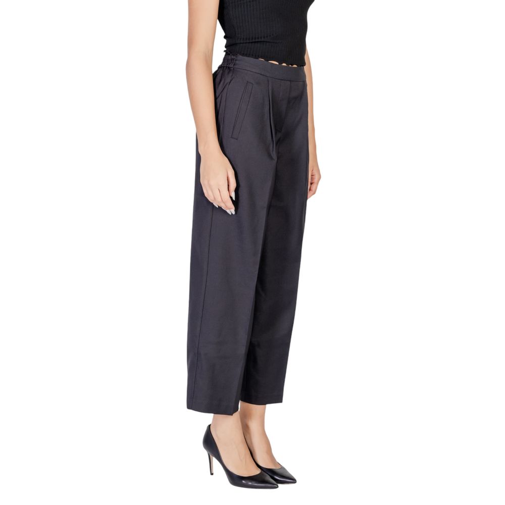 Black Polyester Casual Pants