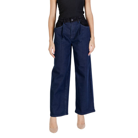 Blue Cotton Casual Pants