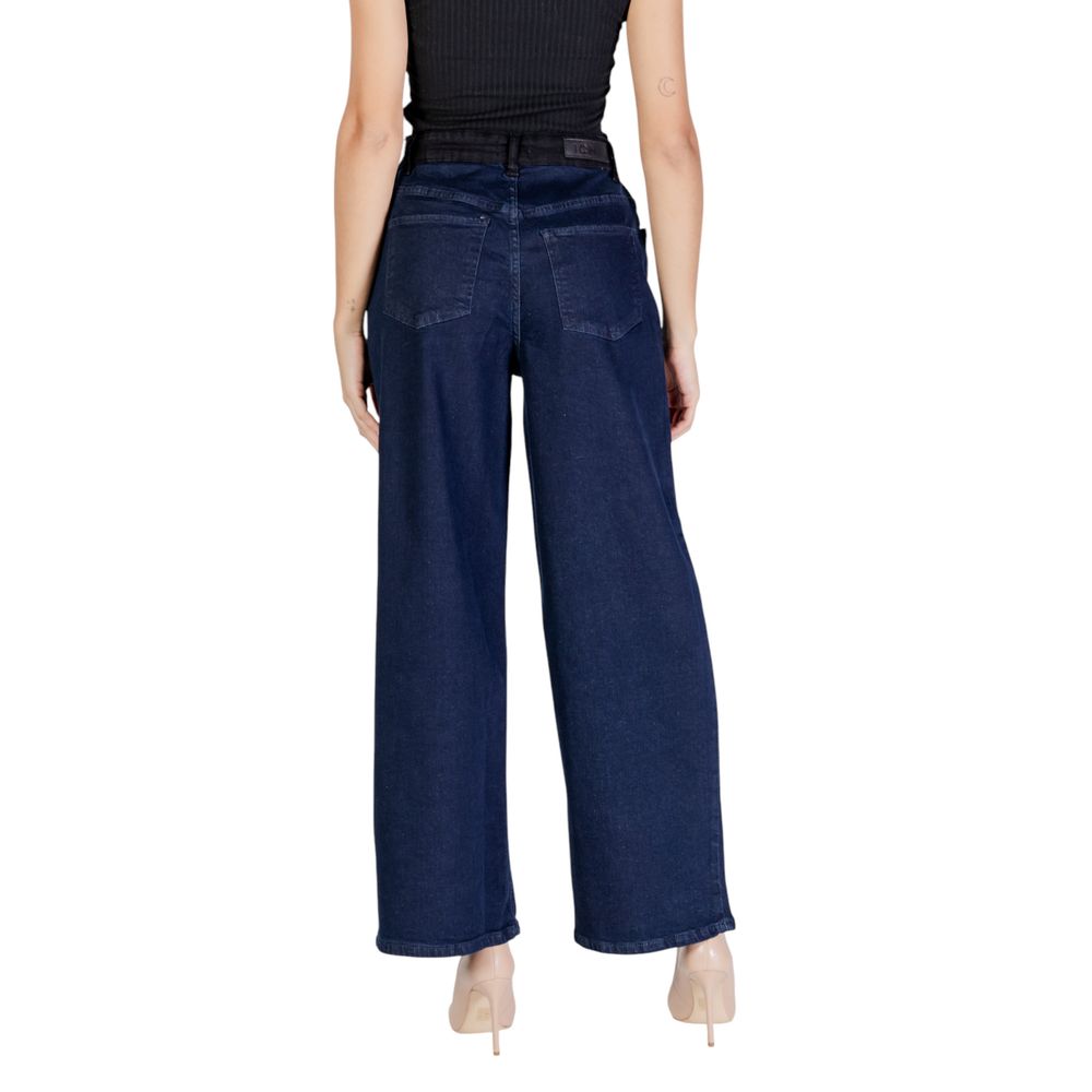 Blue Cotton Casual Pants