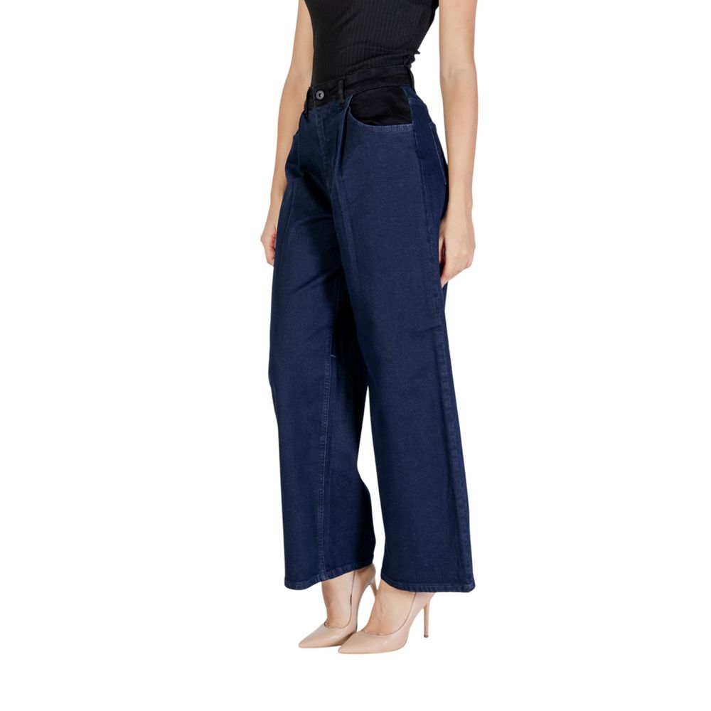 Blue Cotton Casual Pants