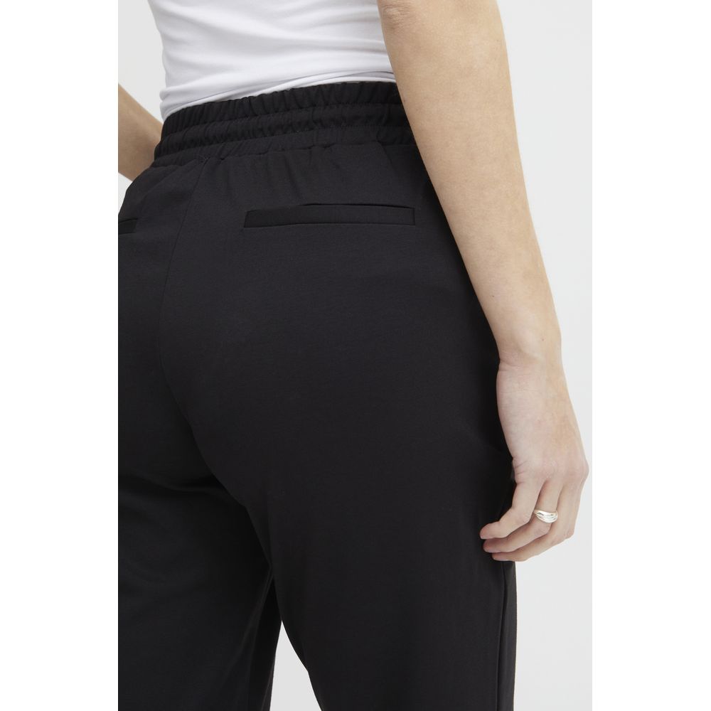 Black Polyester Casual Pants