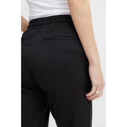 Black Polyester Casual Pants