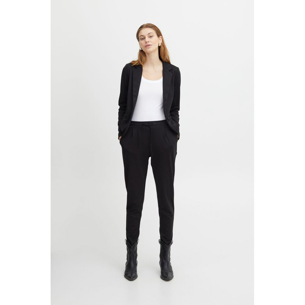 Black Polyester Casual Pants