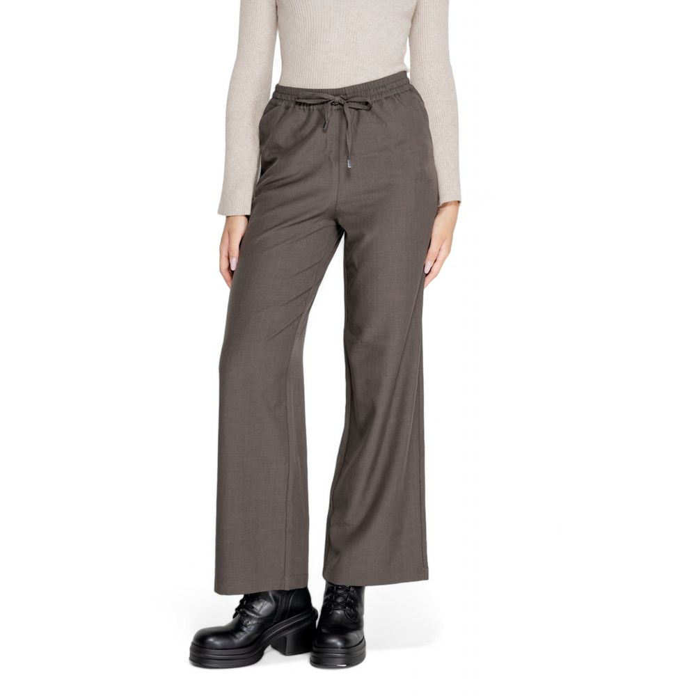 Gray Polyester Casual Pants