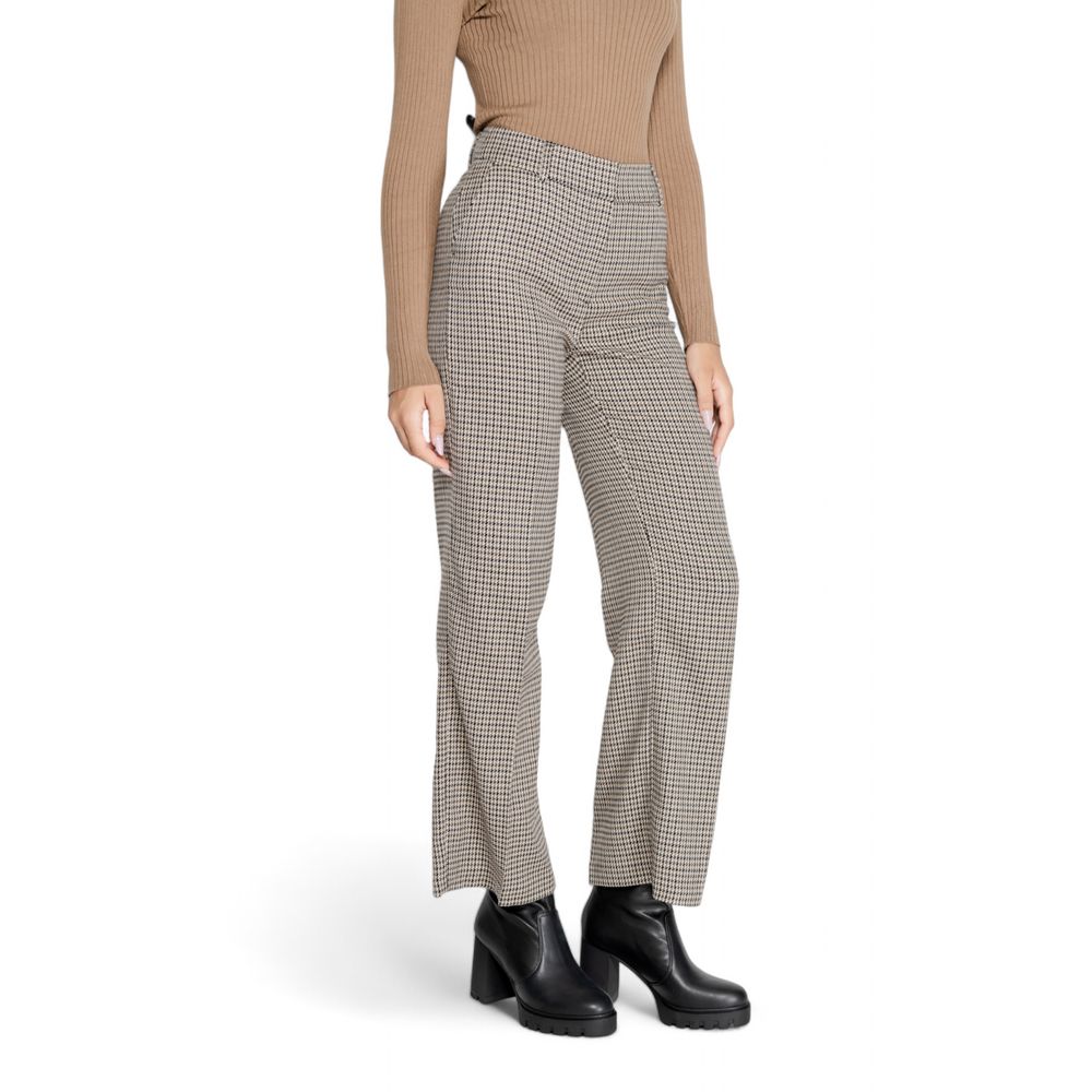 Beige Polyester Flared Pants