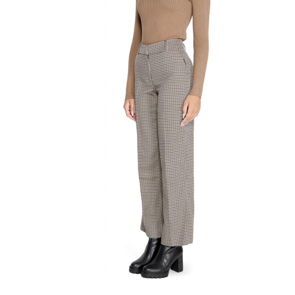 Beige Polyester Flared Pants
