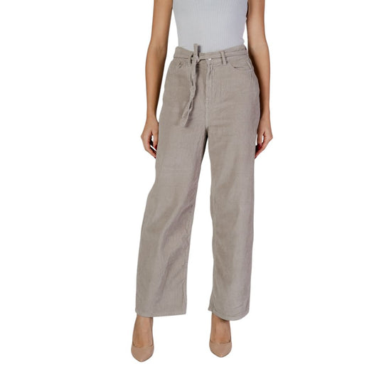 Beige Cotton Casual Pants