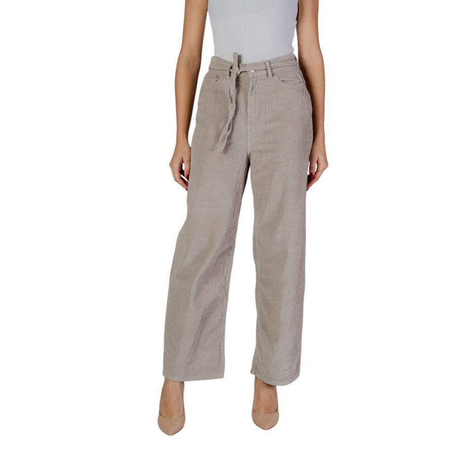 Beige Cotton Casual Pants