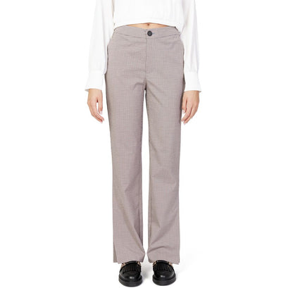 Beige Polyester Flared Pants