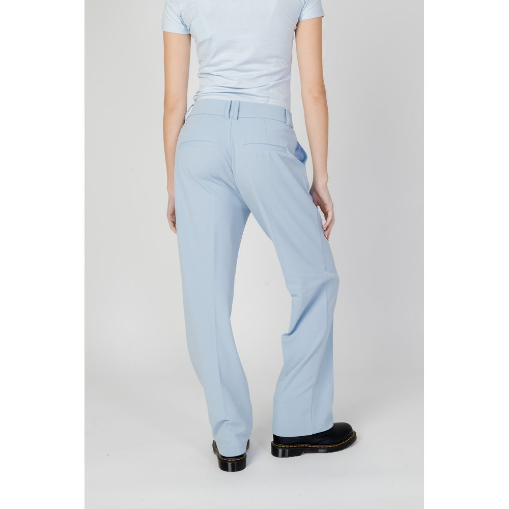 Blue Polyester Casual Pants