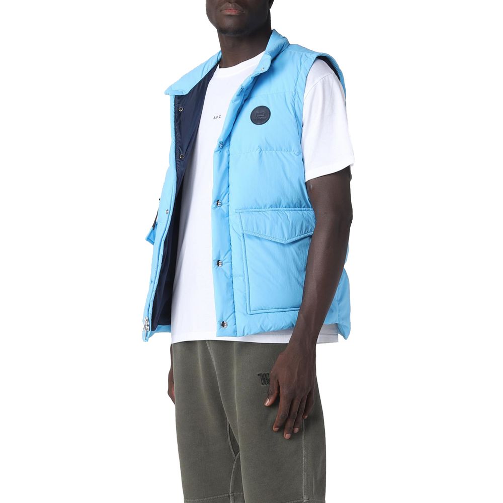 Blue Polyester Men Vest