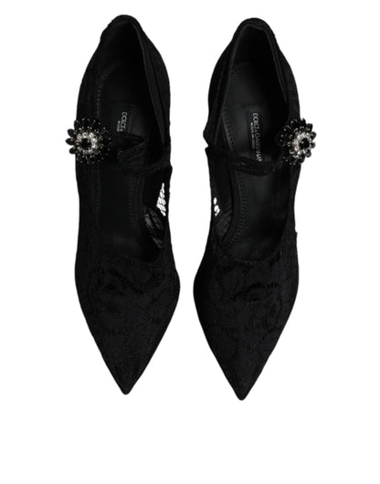 Black Lace Crystals Mary Jane Pumps Shoes