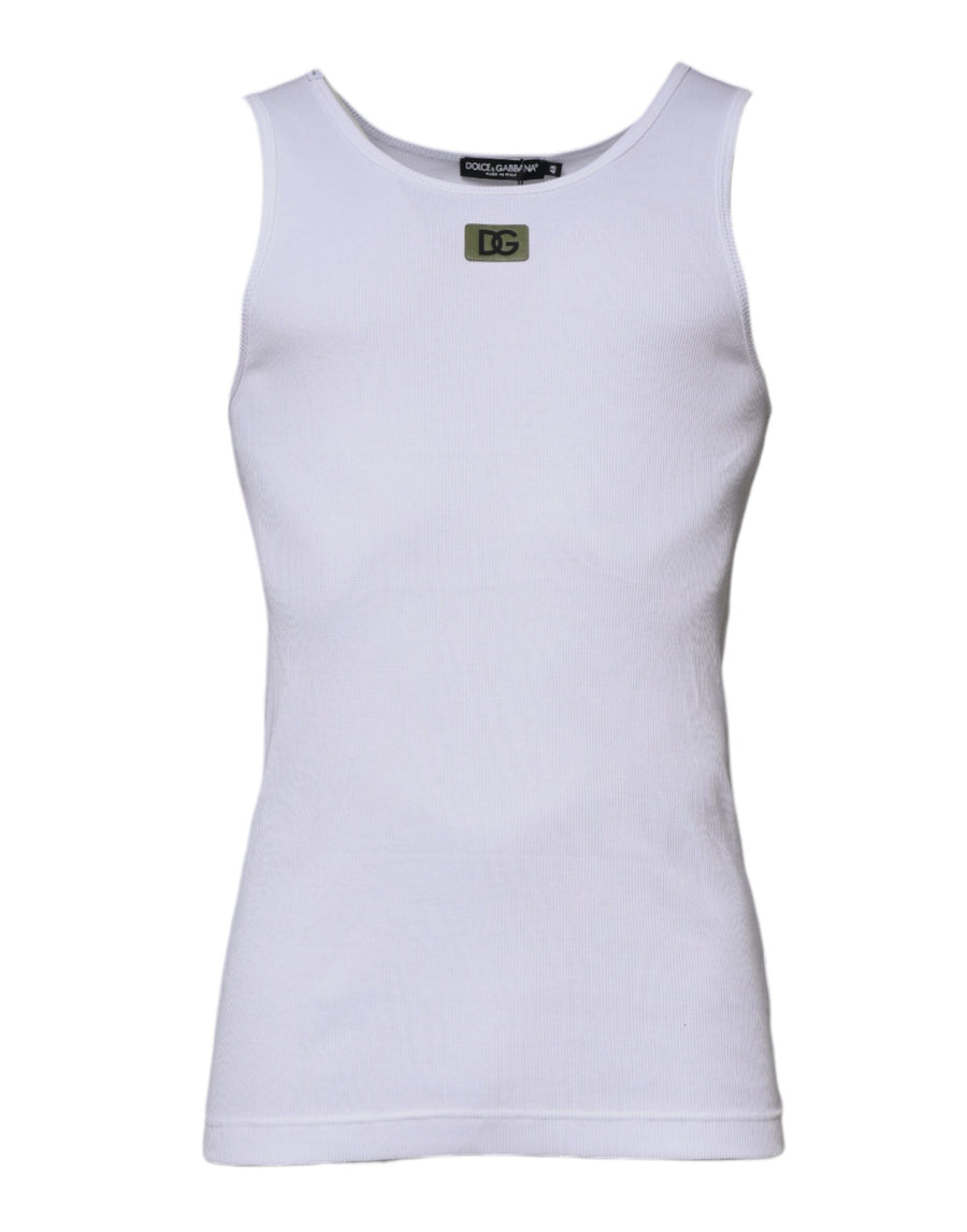 White Cotton Round Neck Sleeveless T-shirt