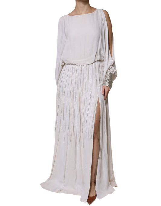 Off White Embellished Long Maxi Dress