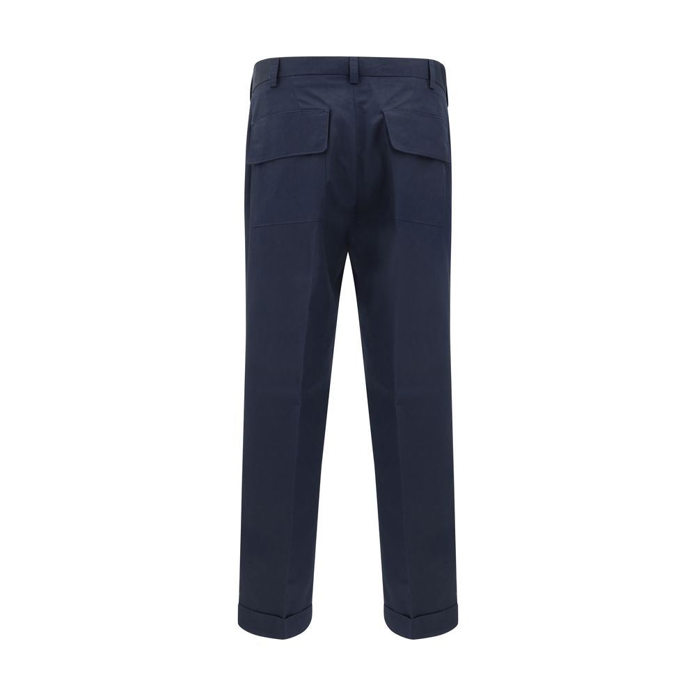 Blue Cotton Casual Pants