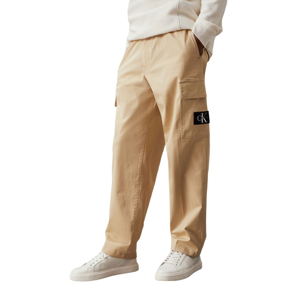 Beige Cotton Cargo Pants
