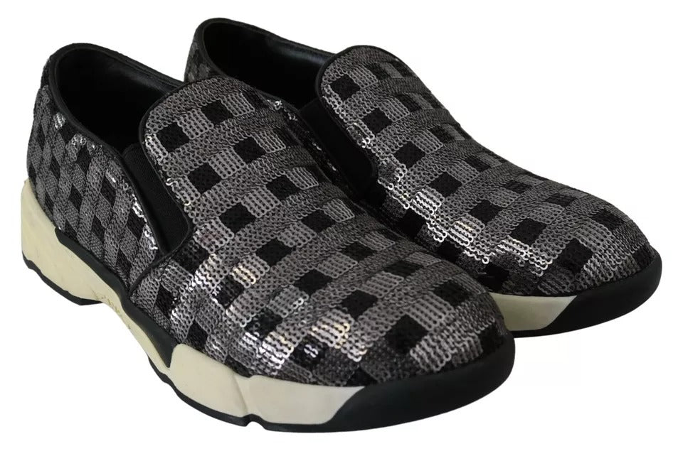 Silver Black Slip-on Sequence Design Sneakers Shoes