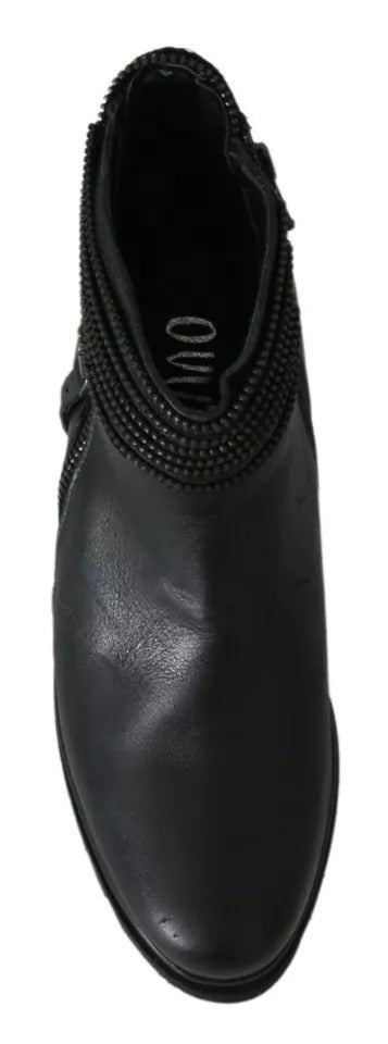 Black Leather Zipper Ankle Boots Shoes