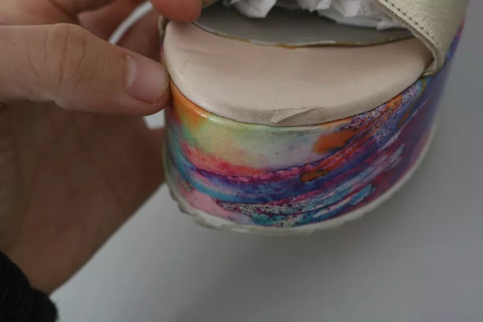 Multicolor Leather Ankle Strap Wedge Heel Sandals Shoes