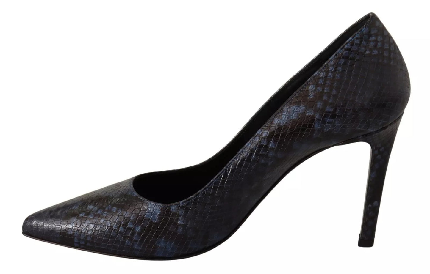 Black Snake Skin Leather Stiletto High Heels Pumps Shoes