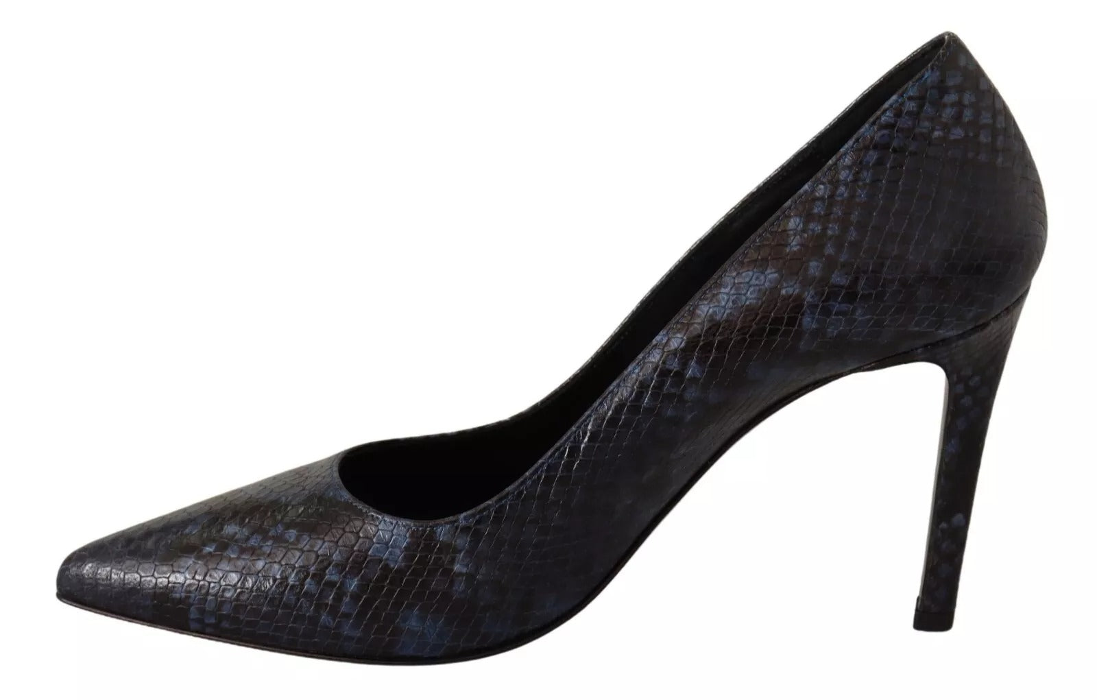 Black Snake Skin Leather Stiletto High Heels Pumps Shoes