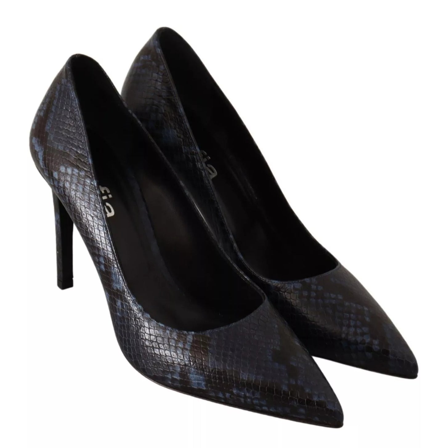 Black Snake Skin Leather Stiletto High Heels Pumps Shoes