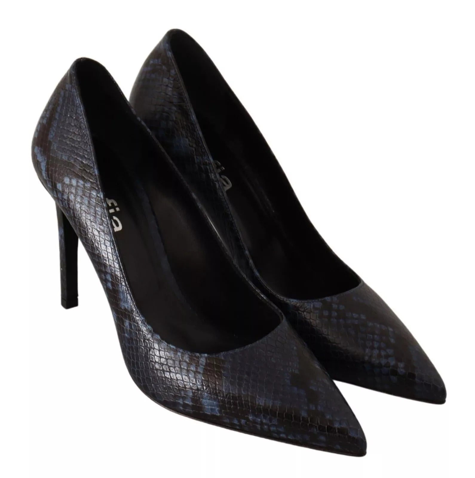Black Snake Skin Leather Stiletto High Heels Pumps Shoes