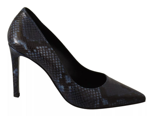 Black Snake Skin Leather Stiletto High Heels Pumps Shoes