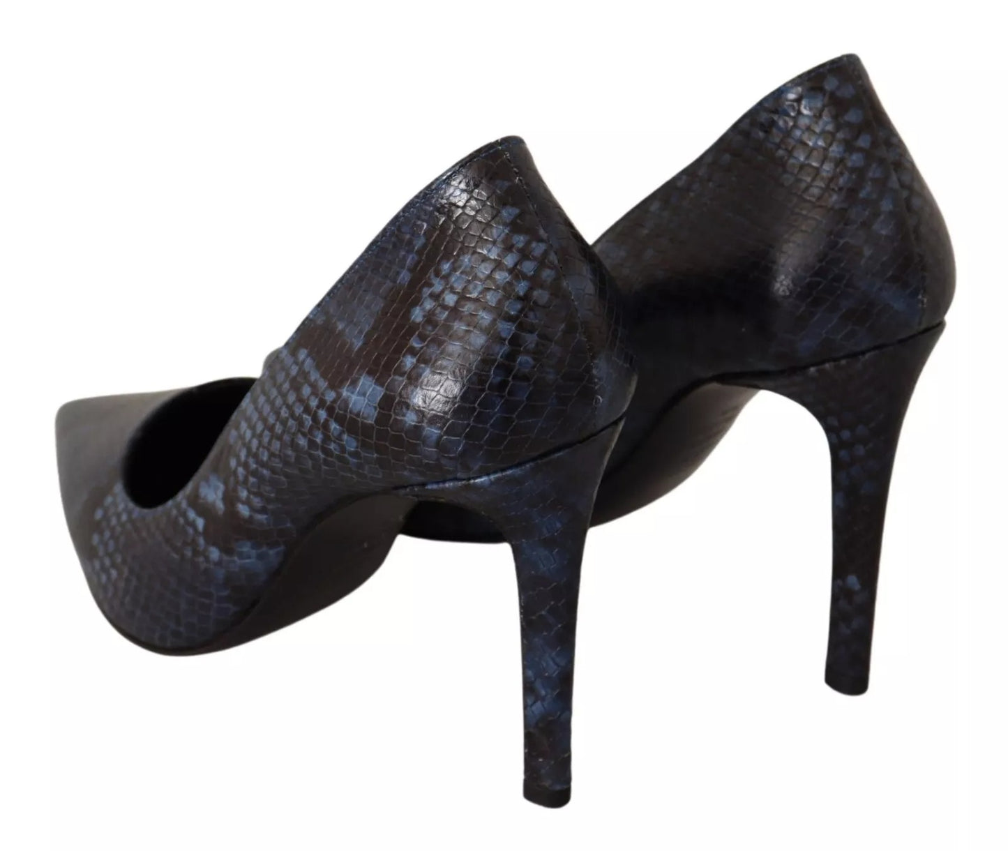Black Snake Skin Leather Stiletto High Heels Pumps Shoes