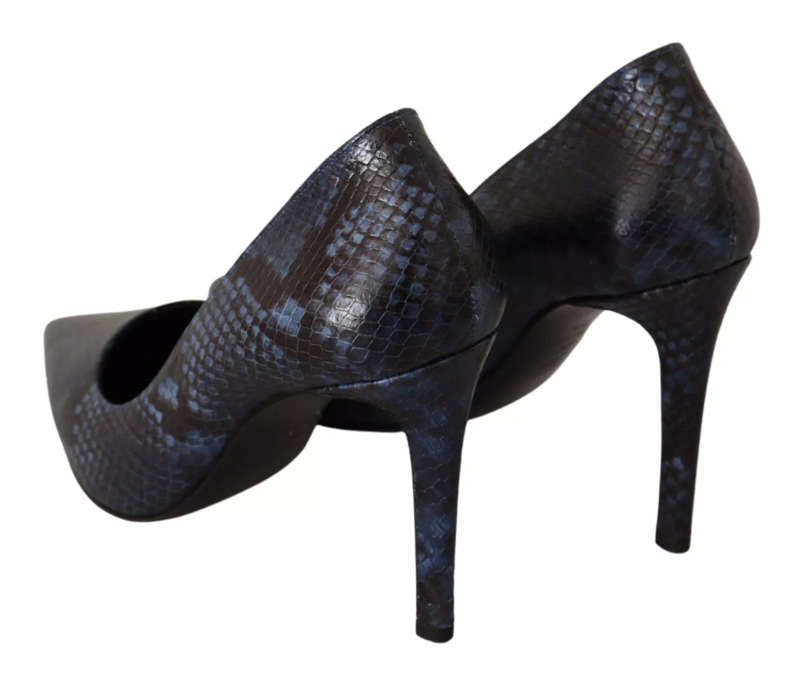 Black Snake Skin Leather Stiletto High Heels Pumps Shoes