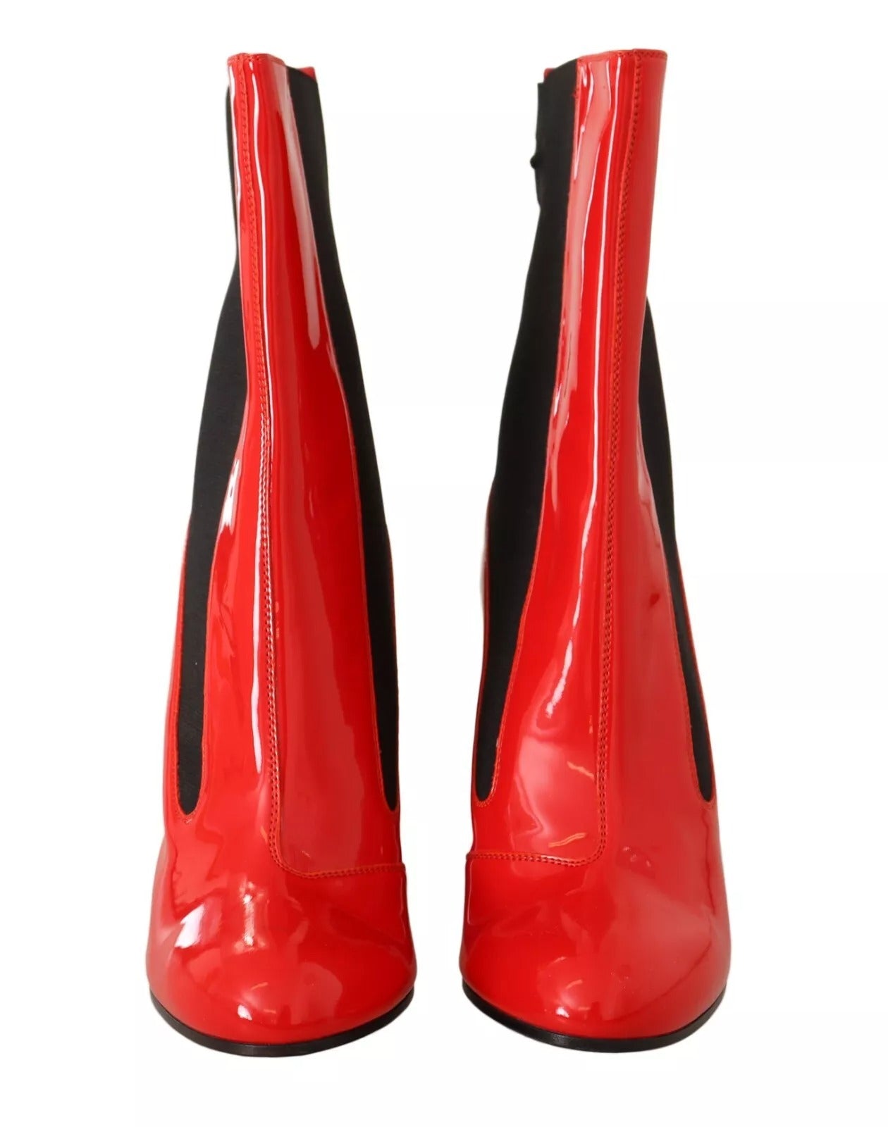 Red Leather Black Fabric Logo Heel Ankle Boots Shoes