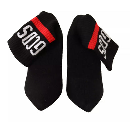 Black Suede Logo Socks Block Heel Ankle Boots Shoes