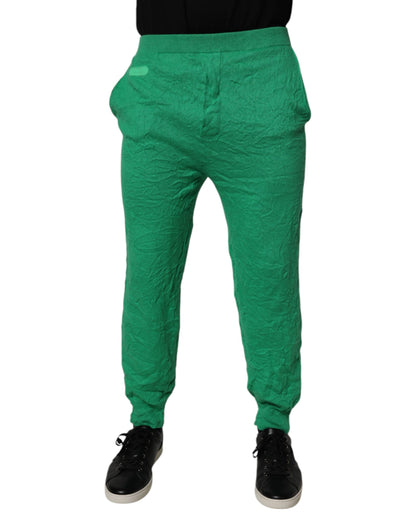 Green Cotton Elastic Waist Men Casual Pants