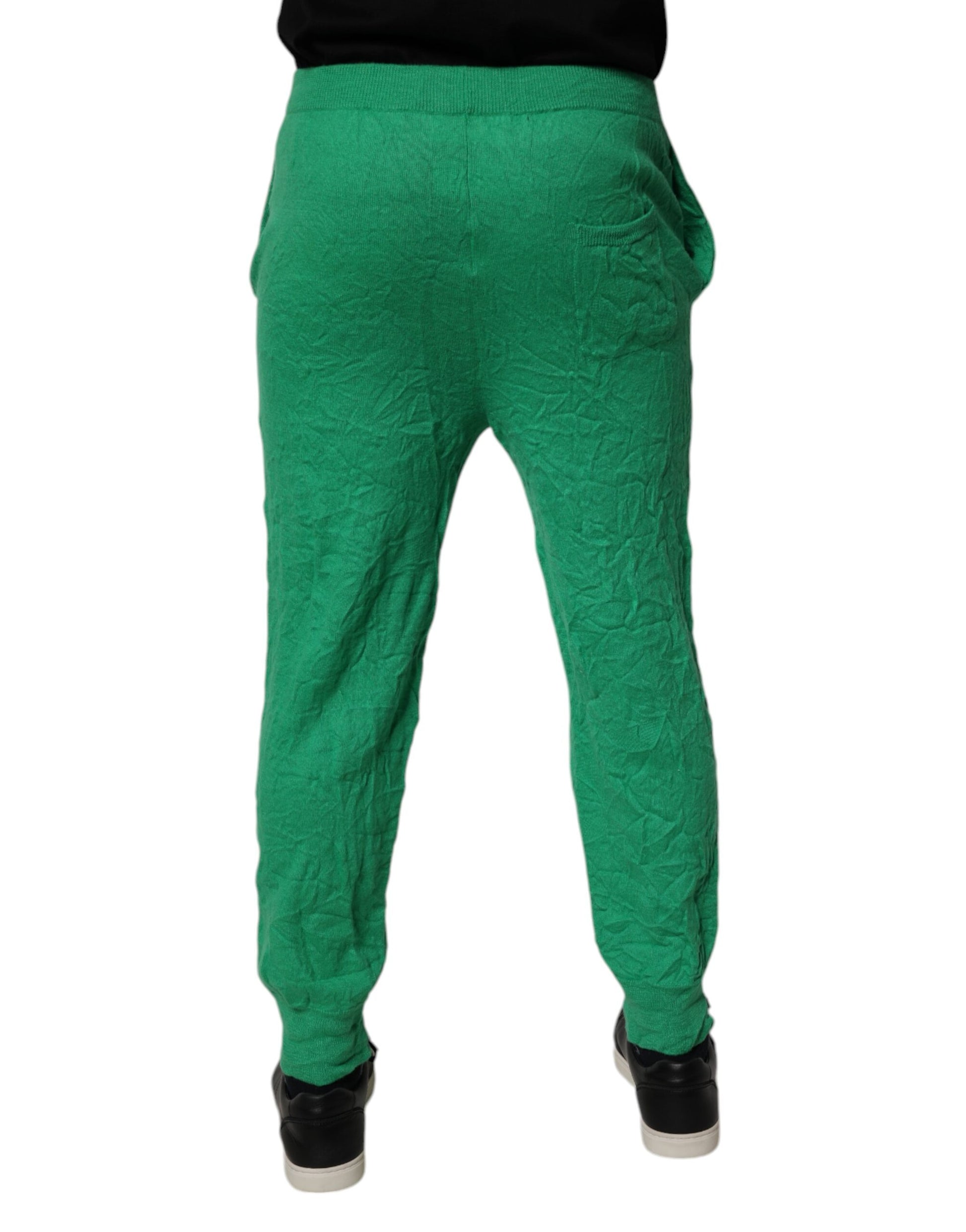 Green Cotton Elastic Waist Men Casual Pants