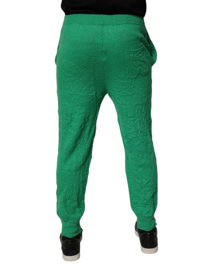 Green Cotton Elastic Waist Men Casual Pants
