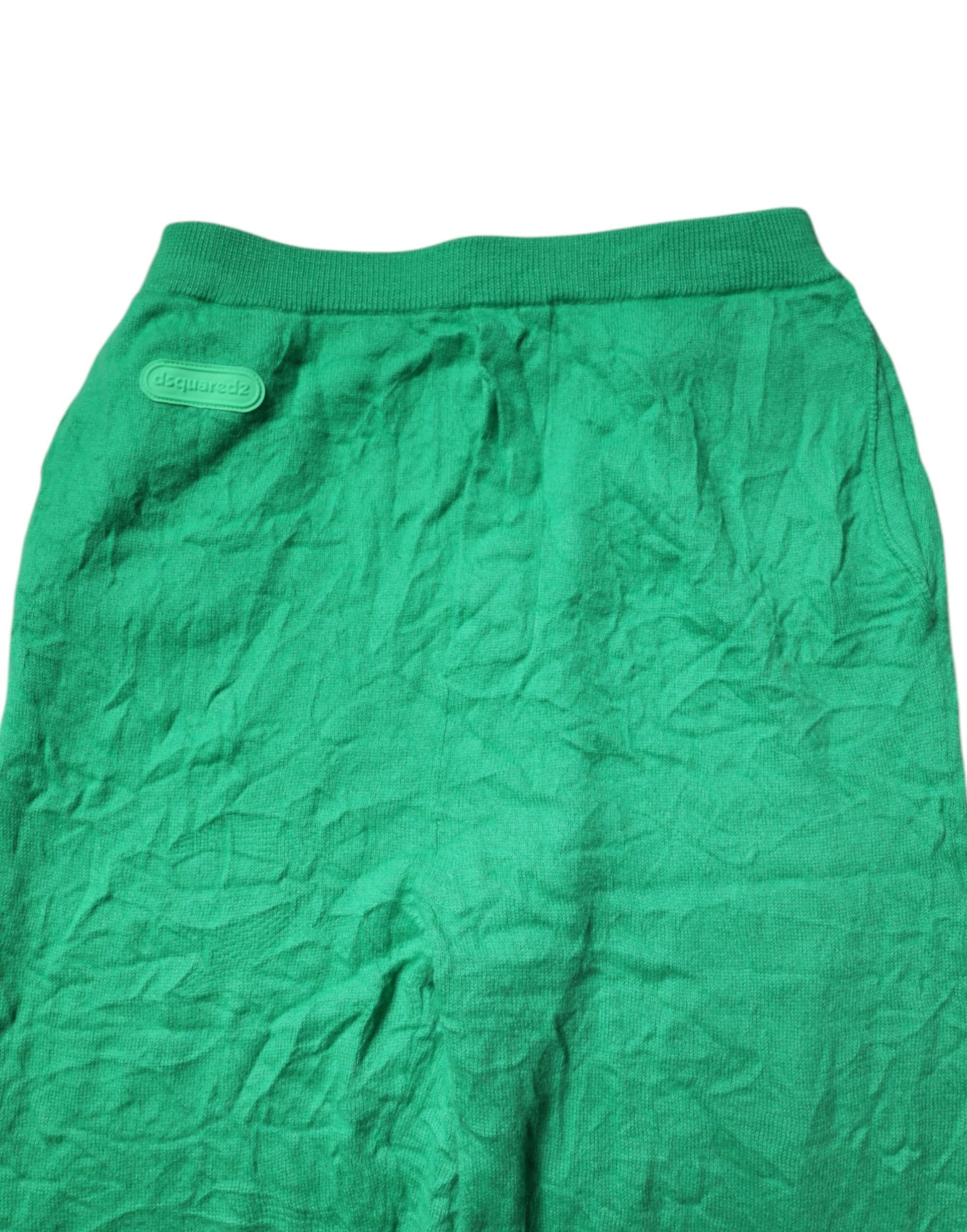 Green Cotton Elastic Waist Men Casual Pants