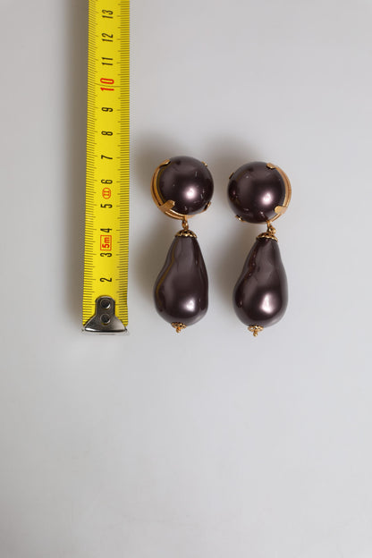 Gold Brass Black Pearl Clip On Dangling Jewelry Earrings