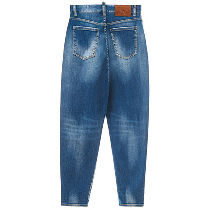 Blue Cotton High-Waisted Jean