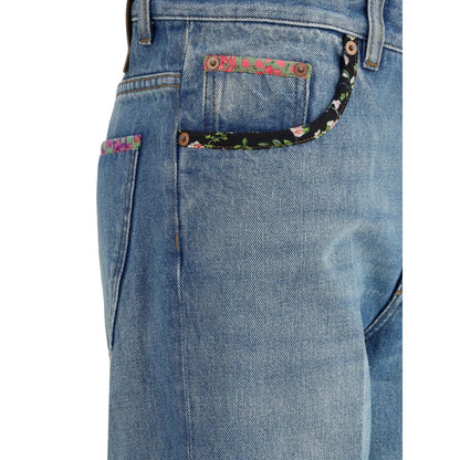 Blue Cotton Straight-Leg Jeans