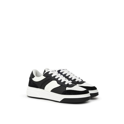 Black And White Leather Athletic Sneakers