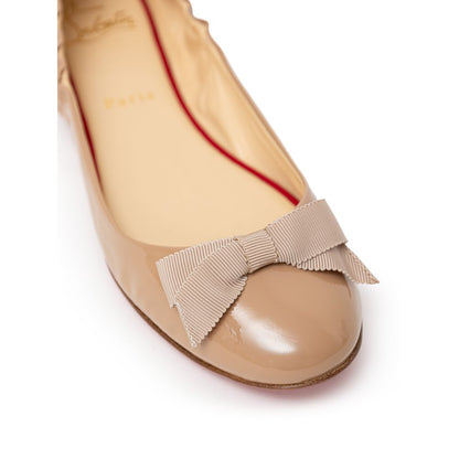 Beige Patent Leather Ballet Flats