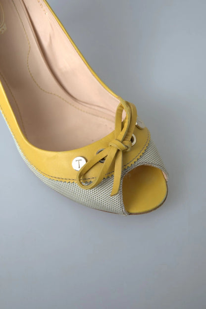 Yellow Off White Peep Toe Heels Pumps Shoes