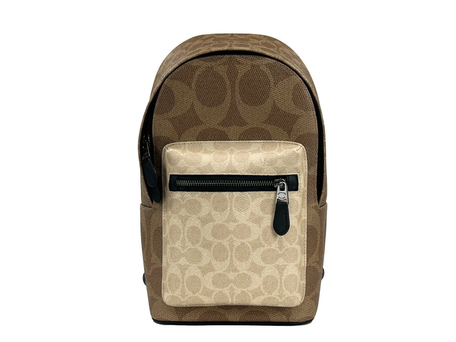 West Color Block Leather Sling Pack Backpack Bag Sand