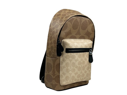 West Color Block Leather Sling Pack Backpack Bag Sand