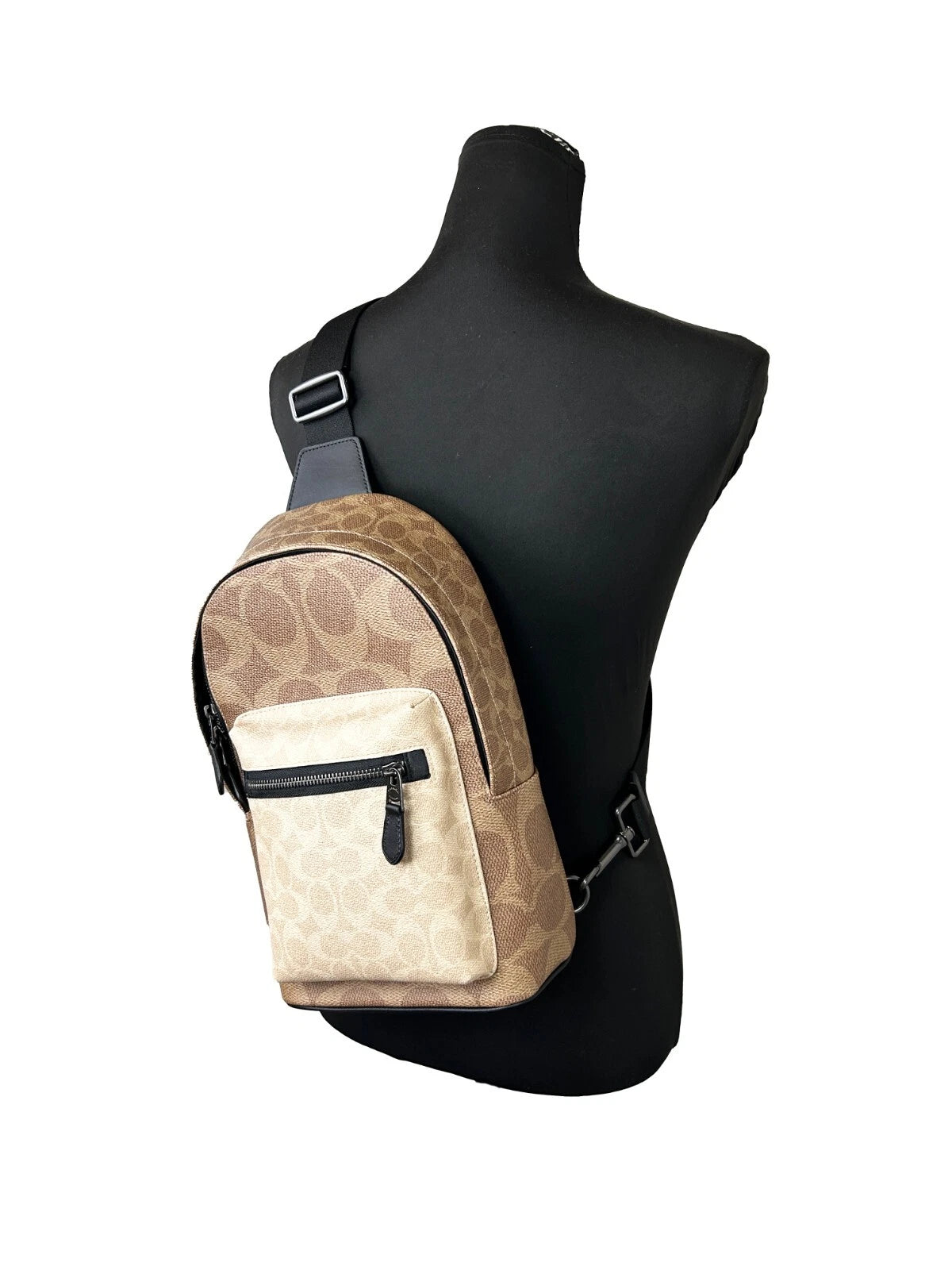 West Color Block Leather Sling Pack Backpack Bag Sand