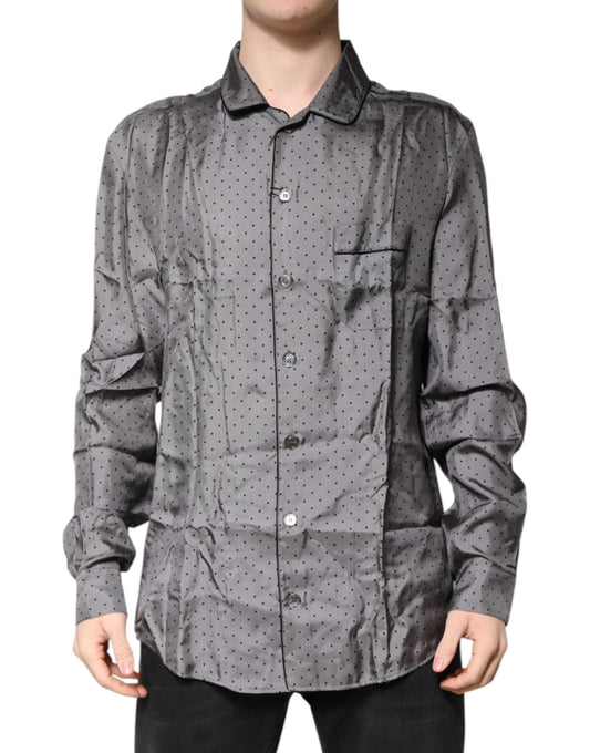 Gray Polka Dot Silk Long Sleeve Shirt