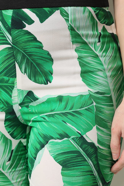 White Green Leaf High Waist Pants