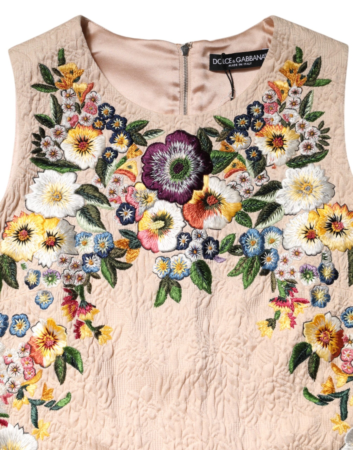 Beige Floral Embroidery Sleeveless Tank Top