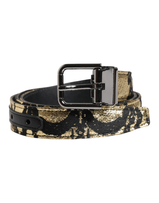 Multicolor Jacquard Leather Metal Buckle Belt
