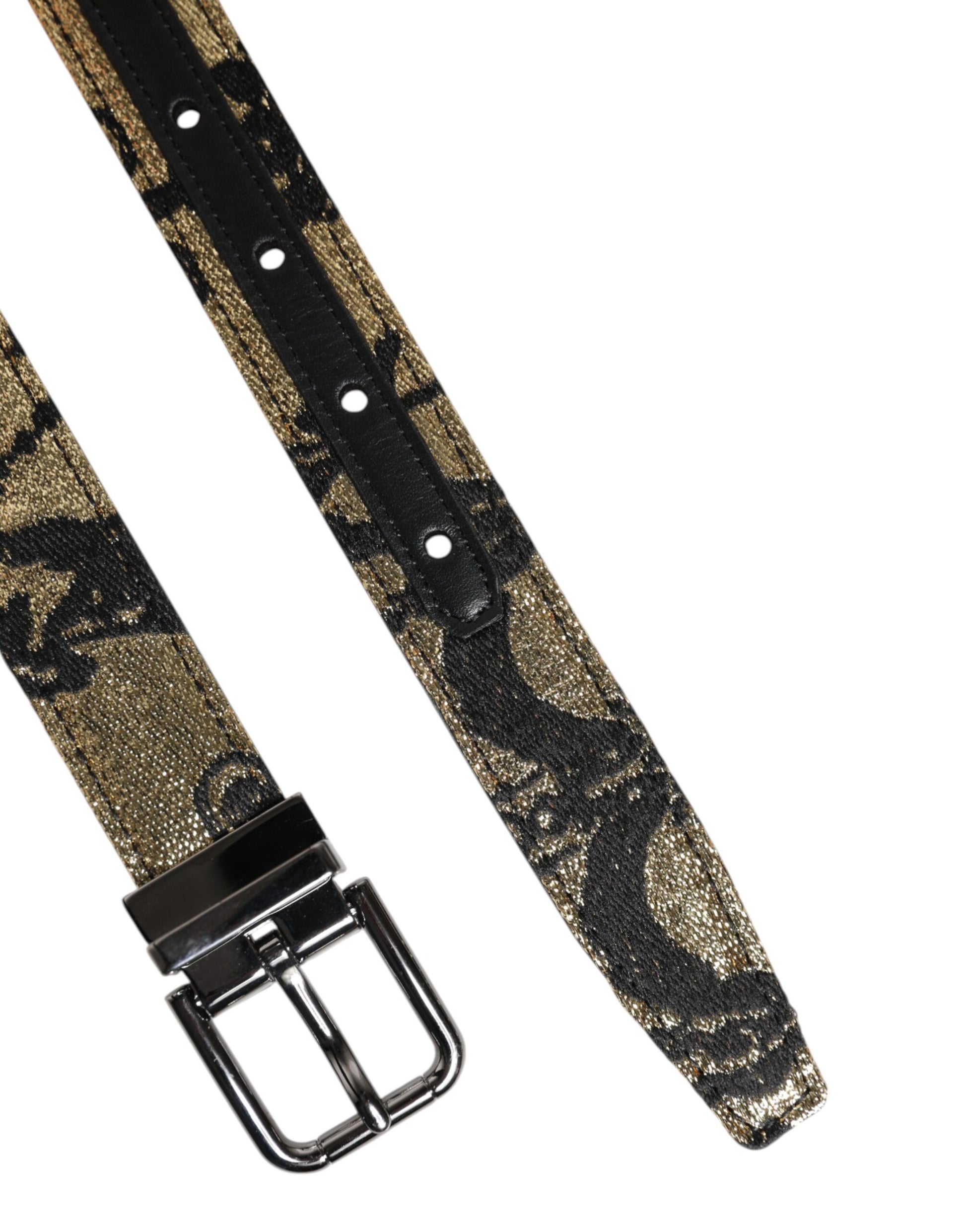 Multicolor Jacquard Leather Metal Buckle Belt